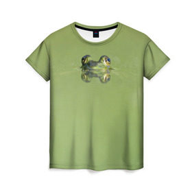 Женская футболка 3D с принтом Лягушка в Тюмени, 100% полиэфир ( синтетическое хлопкоподобное полотно) | прямой крой, круглый вырез горловины, длина до линии бедер | болото | жаба | животные | лягушка