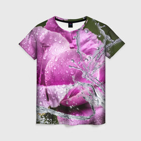 Женская футболка 3D с принтом Душа цветов в Тюмени, 100% полиэфир ( синтетическое хлопкоподобное полотно) | прямой крой, круглый вырез горловины, длина до линии бедер | бабочка | букет | вода | девушки | душа | красота | прелесть | роза | розы | цветы
