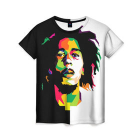 Женская футболка 3D с принтом Bob Marley в Тюмени, 100% полиэфир ( синтетическое хлопкоподобное полотно) | прямой крой, круглый вырез горловины, длина до линии бедер | боб марли | поп арт