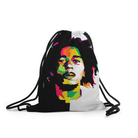 Рюкзак-мешок 3D с принтом Bob Marley в Тюмени, 100% полиэстер | плотность ткани — 200 г/м2, размер — 35 х 45 см; лямки — толстые шнурки, застежка на шнуровке, без карманов и подкладки | боб марли | поп арт
