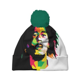 Шапка 3D c помпоном с принтом Bob Marley в Тюмени, 100% полиэстер | универсальный размер, печать по всей поверхности изделия | боб марли | поп арт