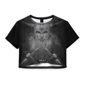 Женская футболка 3D укороченная с принтом Олаф в Тюмени, 100% полиэстер | круглая горловина, длина футболки до линии талии, рукава с отворотами | league of legends | lol | olaf | viking | викинг | лига легенд | лол | олаф