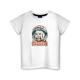 Детская футболка хлопок с принтом Юрий Гагарин. Первый в космосе в Тюмени, 100% хлопок | круглый вырез горловины, полуприлегающий силуэт, длина до линии бедер | восток | звезды | космов | первый | ракета | ссср | юрий гагарин