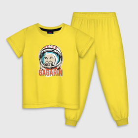 Детская пижама хлопок с принтом Юрий Гагарин. Первый в космосе в Тюмени, 100% хлопок |  брюки и футболка прямого кроя, без карманов, на брюках мягкая резинка на поясе и по низу штанин
 | восток | звезды | космов | первый | ракета | ссср | юрий гагарин