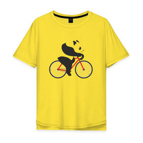 Мужская футболка хлопок Oversize с принтом Панда на велосипеде в Тюмени, 100% хлопок | свободный крой, круглый ворот, “спинка” длиннее передней части | Тематика изображения на принте: велик | велосипед | медведь | мишка | панда