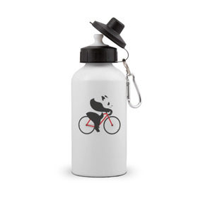 Бутылка спортивная с принтом Панда на велосипеде в Тюмени, металл | емкость — 500 мл, в комплекте две пластиковые крышки и карабин для крепления | Тематика изображения на принте: велик | велосипед | медведь | мишка | панда