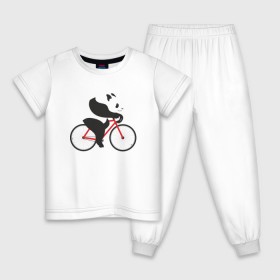 Детская пижама хлопок с принтом Панда на велосипеде в Тюмени, 100% хлопок |  брюки и футболка прямого кроя, без карманов, на брюках мягкая резинка на поясе и по низу штанин
 | Тематика изображения на принте: велик | велосипед | медведь | мишка | панда