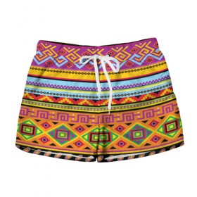 Женские шорты 3D с принтом Этнический орнамент в Тюмени, 100% полиэстер | прямой крой, два кармана без застежек по бокам. Мягкая трикотажная резинка на поясе, внутри которой широкие завязки. Длина до середины бедра | пестрый | разноцветный | яркий