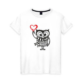 Женская футболка хлопок с принтом Сова с сердцем в Тюмени, 100% хлопок | прямой крой, круглый вырез горловины, длина до линии бедер, слегка спущенное плечо | owl | сова | совушка
