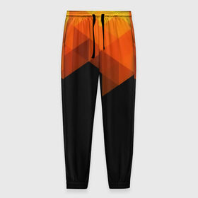 Мужские брюки 3D с принтом Trianse в Тюмени, 100% полиэстер | манжеты по низу, эластичный пояс регулируется шнурком, по бокам два кармана без застежек, внутренняя часть кармана из мелкой сетки | оранжевый | полигон | треугольники | черный