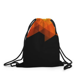 Рюкзак-мешок 3D с принтом Trianse в Тюмени, 100% полиэстер | плотность ткани — 200 г/м2, размер — 35 х 45 см; лямки — толстые шнурки, застежка на шнуровке, без карманов и подкладки | Тематика изображения на принте: оранжевый | полигон | треугольники | черный