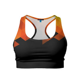 Женский спортивный топ 3D с принтом Trianse в Тюмени, 82% полиэстер, 18% спандекс Ткань безопасна для здоровья, позволяет коже дышать, не мнется и не растягивается |  | оранжевый | полигон | треугольники | черный