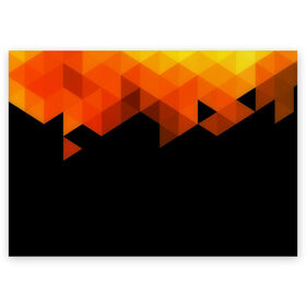 Поздравительная открытка с принтом Trianse в Тюмени, 100% бумага | плотность бумаги 280 г/м2, матовая, на обратной стороне линовка и место для марки
 | Тематика изображения на принте: оранжевый | полигон | треугольники | черный