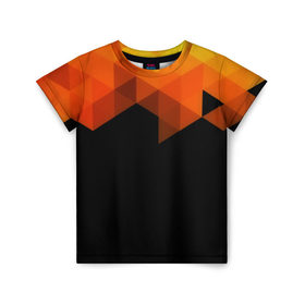 Детская футболка 3D с принтом Trianse в Тюмени, 100% гипоаллергенный полиэфир | прямой крой, круглый вырез горловины, длина до линии бедер, чуть спущенное плечо, ткань немного тянется | Тематика изображения на принте: оранжевый | полигон | треугольники | черный