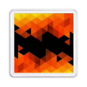 Магнит 55*55 с принтом Trianse Orange в Тюмени, Пластик | Размер: 65*65 мм; Размер печати: 55*55 мм | Тематика изображения на принте: оранжевый | полигоны | треугольники | черный