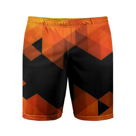 Мужские шорты 3D спортивные с принтом Trianse Orange в Тюмени,  |  | оранжевый | полигоны | треугольники | черный