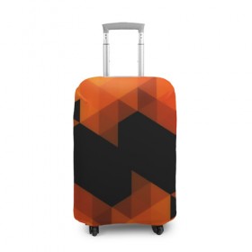Чехол для чемодана 3D с принтом Trianse Orange в Тюмени, 86% полиэфир, 14% спандекс | двустороннее нанесение принта, прорези для ручек и колес | оранжевый | полигоны | треугольники | черный