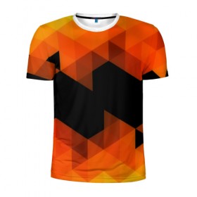 Мужская футболка 3D спортивная с принтом Trianse Orange в Тюмени, 100% полиэстер с улучшенными характеристиками | приталенный силуэт, круглая горловина, широкие плечи, сужается к линии бедра | Тематика изображения на принте: оранжевый | полигоны | треугольники | черный