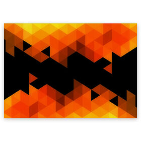 Поздравительная открытка с принтом Trianse Orange в Тюмени, 100% бумага | плотность бумаги 280 г/м2, матовая, на обратной стороне линовка и место для марки
 | Тематика изображения на принте: оранжевый | полигоны | треугольники | черный