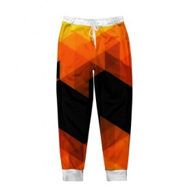Мужские брюки 3D с принтом Trianse Orange в Тюмени, 100% полиэстер | манжеты по низу, эластичный пояс регулируется шнурком, по бокам два кармана без застежек, внутренняя часть кармана из мелкой сетки | оранжевый | полигоны | треугольники | черный