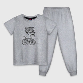 Детская пижама хлопок с принтом Сова на велосипеде в Тюмени, 100% хлопок |  брюки и футболка прямого кроя, без карманов, на брюках мягкая резинка на поясе и по низу штанин
 | bird | owl | няша | птица | сова | совунья | совушка | сыч