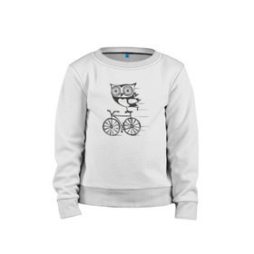 Детский свитшот хлопок с принтом Сова на велосипеде в Тюмени, 100% хлопок | круглый вырез горловины, эластичные манжеты, пояс и воротник | bird | owl | няша | птица | сова | совунья | совушка | сыч
