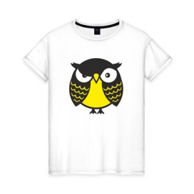 Женская футболка хлопок с принтом Сердитая сова в Тюмени, 100% хлопок | прямой крой, круглый вырез горловины, длина до линии бедер, слегка спущенное плечо | 