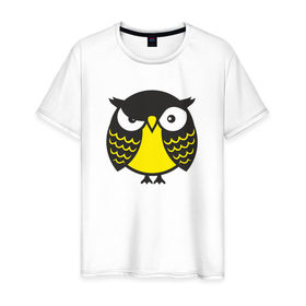 Мужская футболка хлопок с принтом Сердитая сова в Тюмени, 100% хлопок | прямой крой, круглый вырез горловины, длина до линии бедер, слегка спущенное плечо. | 