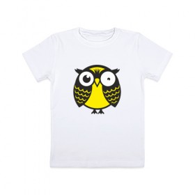 Детская футболка хлопок с принтом Офигевшая сова в Тюмени, 100% хлопок | круглый вырез горловины, полуприлегающий силуэт, длина до линии бедер | bird | owl | няша | птица | сова | совунья | совушка | сыч