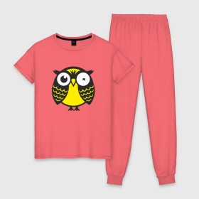 Женская пижама хлопок с принтом Офигевшая сова в Тюмени, 100% хлопок | брюки и футболка прямого кроя, без карманов, на брюках мягкая резинка на поясе и по низу штанин | bird | owl | няша | птица | сова | совунья | совушка | сыч