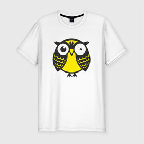 Мужская футболка премиум с принтом Офигевшая сова в Тюмени, 92% хлопок, 8% лайкра | приталенный силуэт, круглый вырез ворота, длина до линии бедра, короткий рукав | bird | owl | няша | птица | сова | совунья | совушка | сыч