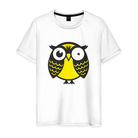Мужская футболка хлопок с принтом Офигевшая сова в Тюмени, 100% хлопок | прямой крой, круглый вырез горловины, длина до линии бедер, слегка спущенное плечо. | bird | owl | няша | птица | сова | совунья | совушка | сыч