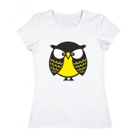 Женская футболка хлопок с принтом Хмурая сова в Тюмени, 100% хлопок | прямой крой, круглый вырез горловины, длина до линии бедер, слегка спущенное плечо | bird | owl | няша | птица | сова | совунья | совушка | сыч