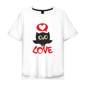 Мужская футболка хлопок Oversize с принтом Влюбленная сова в Тюмени, 100% хлопок | свободный крой, круглый ворот, “спинка” длиннее передней части | 