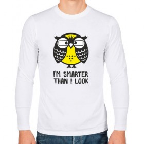 Мужской лонгслив хлопок с принтом Smarter owl в Тюмени, 100% хлопок |  | Тематика изображения на принте: 