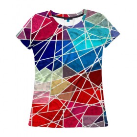 Женская футболка 3D с принтом Осколки мозаики в Тюмени, 100% полиэфир ( синтетическое хлопкоподобное полотно) | прямой крой, круглый вырез горловины, длина до линии бедер | абстракция | краска | потертость | текстуры
