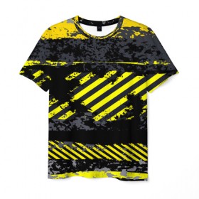 Мужская футболка 3D с принтом Grunge Line в Тюмени, 100% полиэфир | прямой крой, круглый вырез горловины, длина до линии бедер | Тематика изображения на принте: желтый | полосы | серый | черный