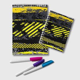 Блокнот с принтом Grunge Line в Тюмени, 100% бумага | 48 листов, плотность листов — 60 г/м2, плотность картонной обложки — 250 г/м2. Листы скреплены удобной пружинной спиралью. Цвет линий — светло-серый
 | желтый | полосы | серый | черный