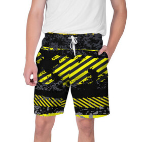Мужские шорты 3D с принтом Grunge Line в Тюмени,  полиэстер 100% | прямой крой, два кармана без застежек по бокам. Мягкая трикотажная резинка на поясе, внутри которой широкие завязки. Длина чуть выше колен | желтый | полосы | серый | черный