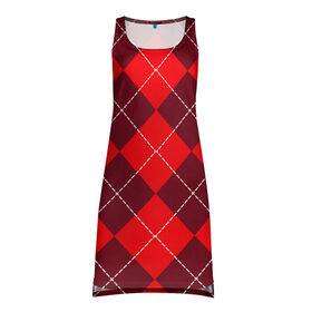 Платье-майка 3D с принтом Клетка в Тюмени, 100% полиэстер | полуприлегающий силуэт, широкие бретели, круглый вырез горловины, удлиненный подол сзади. | красный | ромбы | свитер