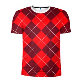 Мужская футболка 3D спортивная с принтом Клетка в Тюмени, 100% полиэстер с улучшенными характеристиками | приталенный силуэт, круглая горловина, широкие плечи, сужается к линии бедра | Тематика изображения на принте: красный | ромбы | свитер