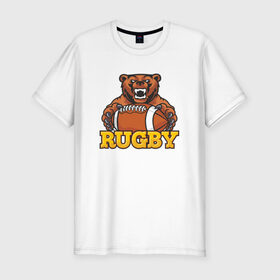 Мужская футболка премиум с принтом Rugby. Bear. в Тюмени, 92% хлопок, 8% лайкра | приталенный силуэт, круглый вырез ворота, длина до линии бедра, короткий рукав | america | brokenfinger | dotrugby | league | nails | rugby | rugbyunion | usa | womensrugby | медведь | мяч | регби | россия