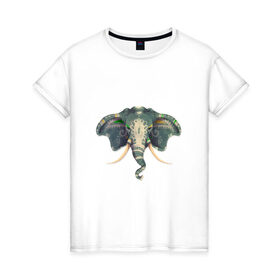 Женская футболка хлопок с принтом Индийский слон в Тюмени, 100% хлопок | прямой крой, круглый вырез горловины, длина до линии бедер, слегка спущенное плечо | 