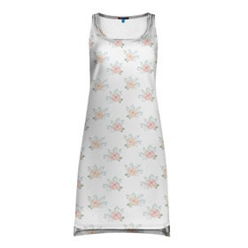Платье-майка 3D с принтом Нежные цветы в Тюмени, 100% полиэстер | полуприлегающий силуэт, широкие бретели, круглый вырез горловины, удлиненный подол сзади. | розы