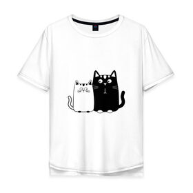 Мужская футболка хлопок Oversize с принтом Влюбленные коты в Тюмени, 100% хлопок | свободный крой, круглый ворот, “спинка” длиннее передней части | 14 февраля | влюбленным | девушке | кот | коты | котята. | кошка | любовь | мужчине | парню | подарок