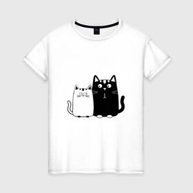 Женская футболка хлопок с принтом Влюбленные коты в Тюмени, 100% хлопок | прямой крой, круглый вырез горловины, длина до линии бедер, слегка спущенное плечо | 14 февраля | влюбленным | девушке | кот | коты | котята. | кошка | любовь | мужчине | парню | подарок