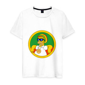 Мужская футболка хлопок с принтом Раста-Гомер в Тюмени, 100% хлопок | прямой крой, круглый вырез горловины, длина до линии бедер, слегка спущенное плечо. | гомер | мульт | симпсоны