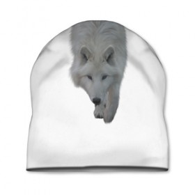 Шапка 3D с принтом Белый волк в Тюмени, 100% полиэстер | универсальный размер, печать по всей поверхности изделия | 