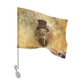Флаг для автомобиля с принтом Стимпанк человек в Тюмени, 100% полиэстер | Размер: 30*21 см | steampunk | steampunk man | в цилиндре | в шляпе | канат | механизм | стимпанк | усы | человек