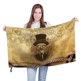 Флаг 3D с принтом Стимпанк человек в Тюмени, 100% полиэстер | плотность ткани — 95 г/м2, размер — 67 х 109 см. Принт наносится с одной стороны | steampunk | steampunk man | в цилиндре | в шляпе | канат | механизм | стимпанк | усы | человек